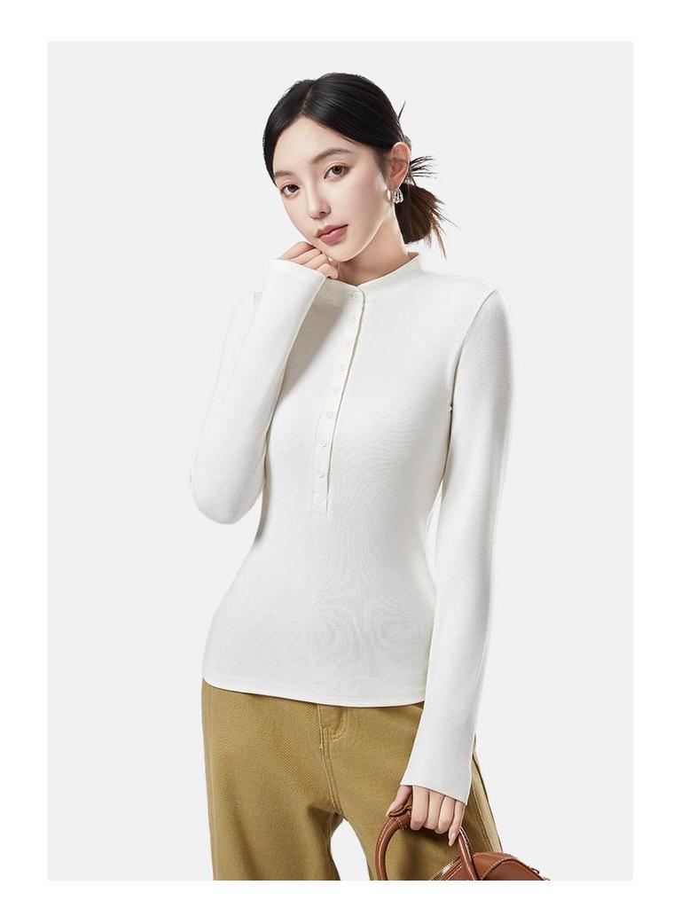 Autumn & Winter Women's Antibacterial Slimming V-neck Stand Collar Long Sleeve Thermal Top