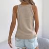 Women Tops Slim Fit Solid Color Summer Blouse Round Neck Sleeveless Hollow Design Soft Stretchy Knitting Tops Casual Wear