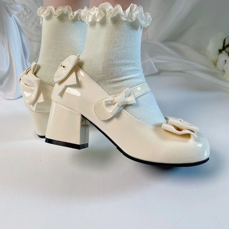 Medium heel shoes 2025 new low heel lolita French popular single shoes retro elegant girl Mary Jane shoes trend