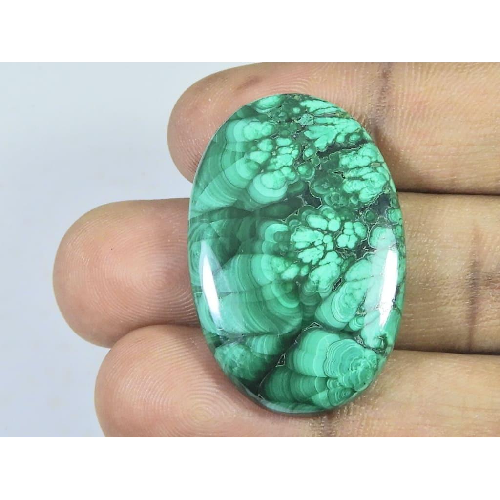 24X35X5MM Natural Malachite Flower Design Oval Cabochon Loose Gemstone 64Cts D-495