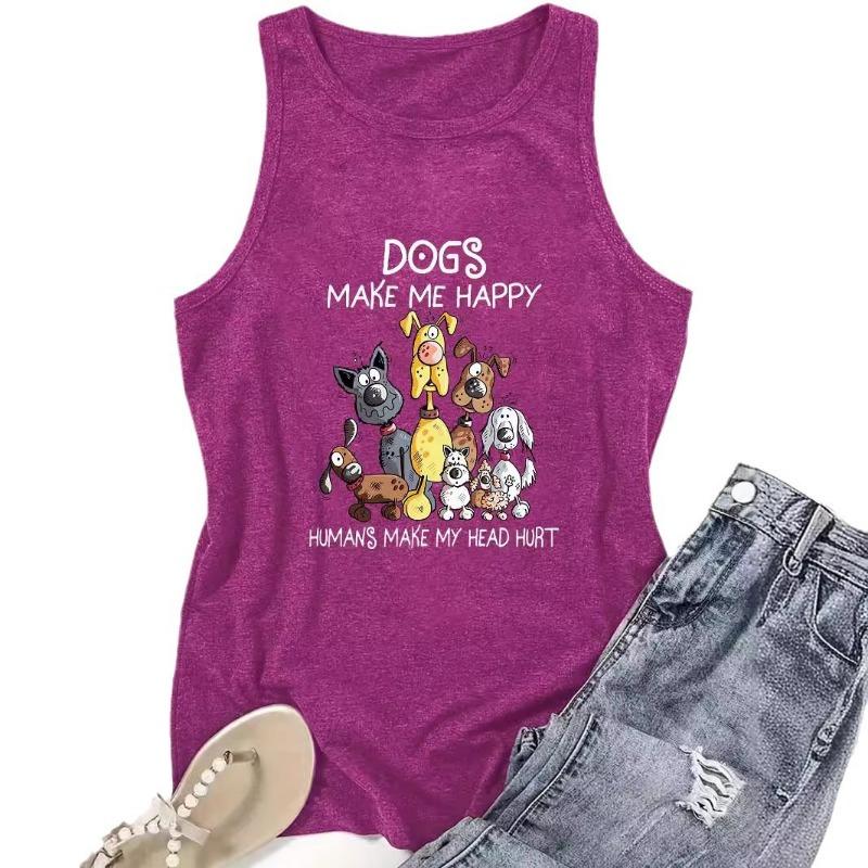 Cartoon Dog Printed Women's Round-neck Vest Spring and Summer Casual Sleeveless Top