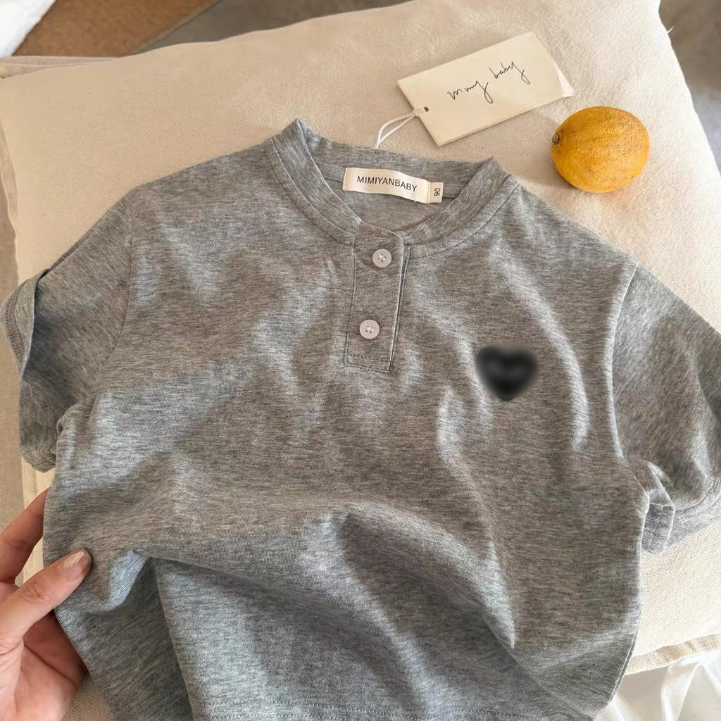 Boys Short Sleeve Polo Shirt with Heart Print Cotton Summer Top for Toddlers