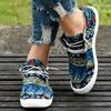Women's Ethnic Geometric Pattern Lace-Up Slip-On Loafers - Breathable Fabric Round Toe Casual Boat Shoes with TPR Sole