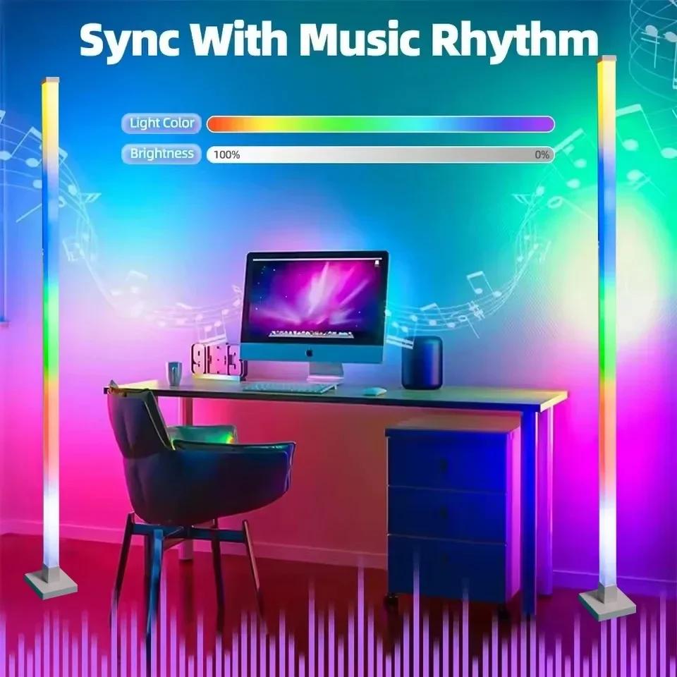 1/2 Pcs Corner Floor Lights 16Million DIY Color Changing Smart Modern Light App Remote with Music Sync Timer for Gaming Room