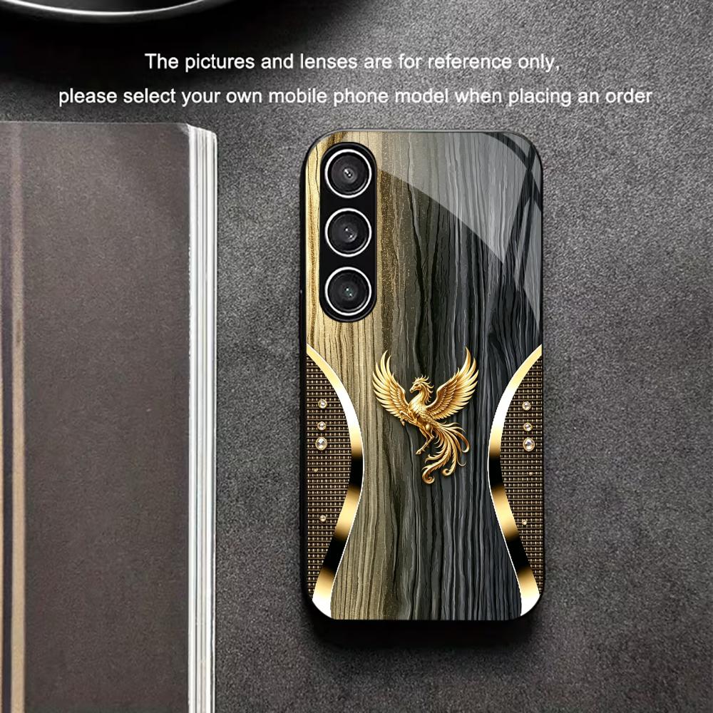 Wood Grain & Gold Phoenix phone case glass s26 ultra case s25 ultra case for Samsung Galaxy S26 S25 S24 S23 S22 FE Ultra Plus