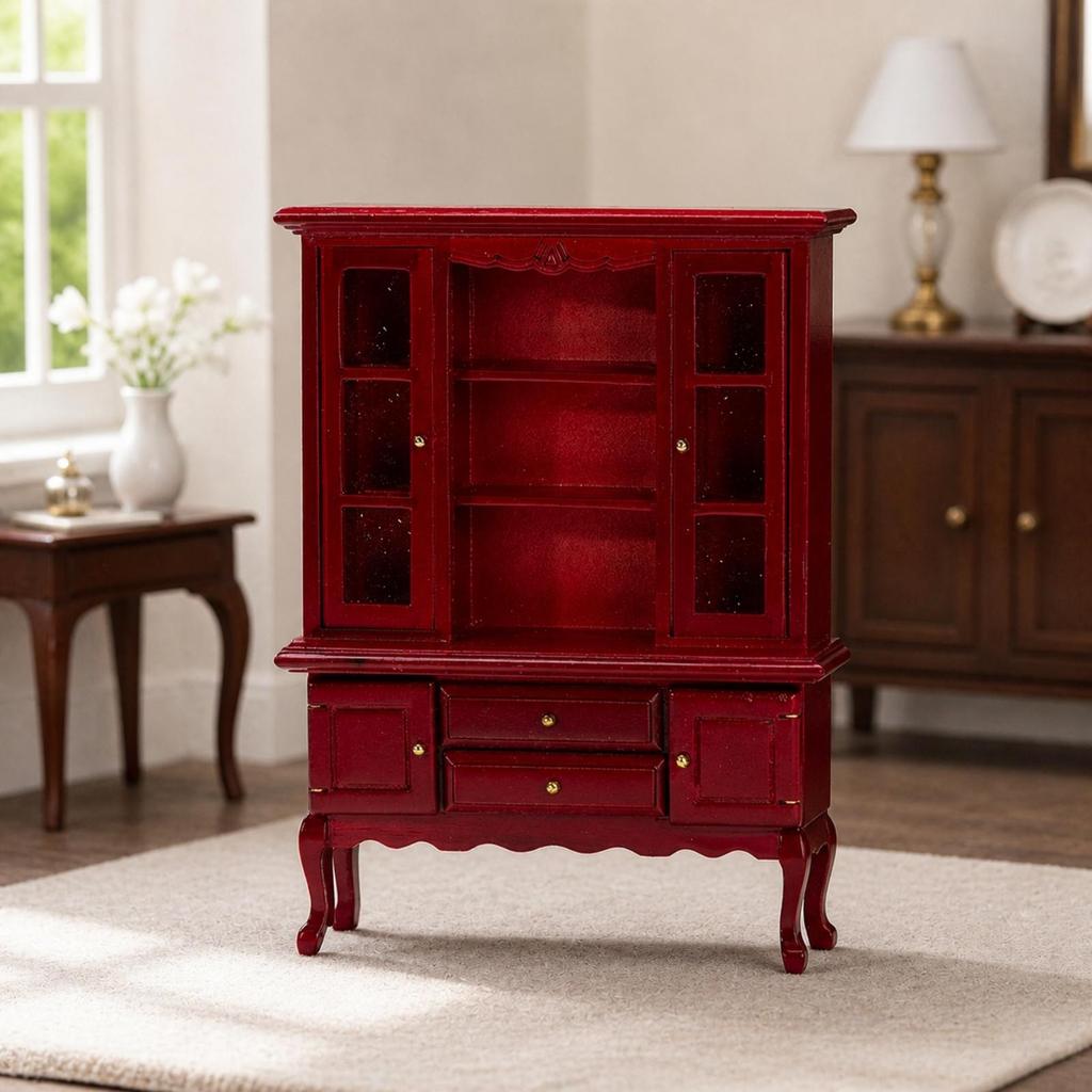 1:12 Scale Dollhouse Sideboard Cabinet Wooden Miniature EuropeanStyle with Glass Doors