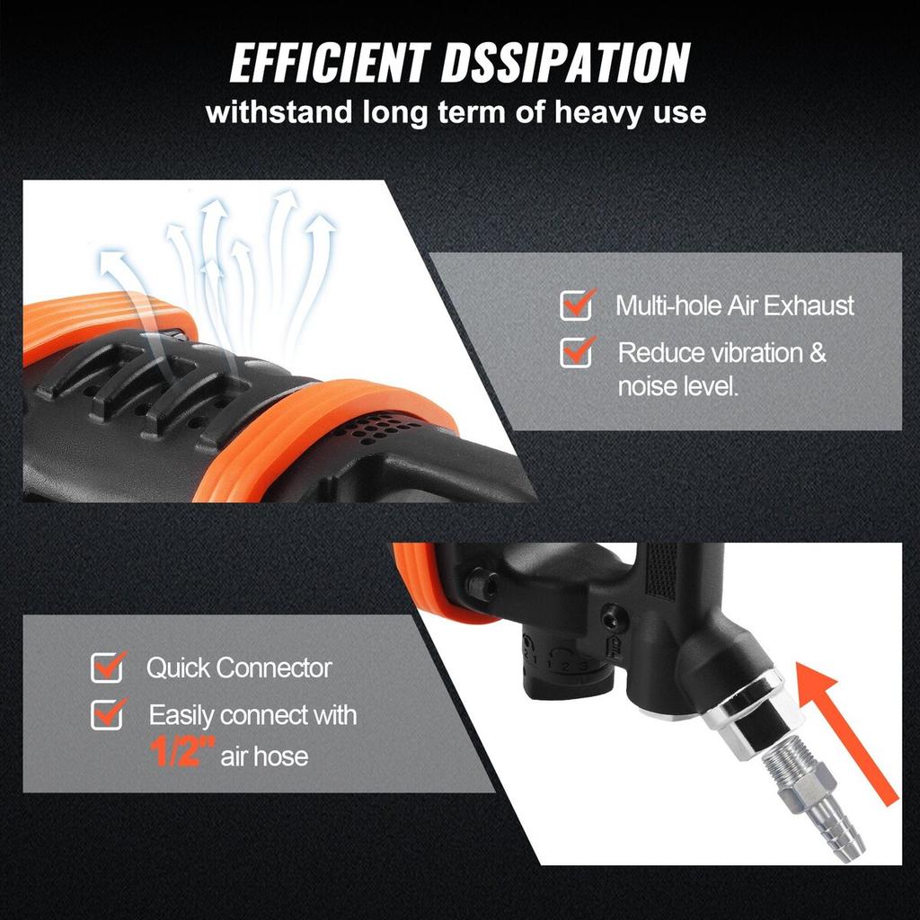 2.5 cm Air Impact Wrench, Up to 7016.37 N·m Beast Reverse Torque Output Pneumatic Impact Gun w/ 20cm Extended Anvil for Repairs and Maintenance of