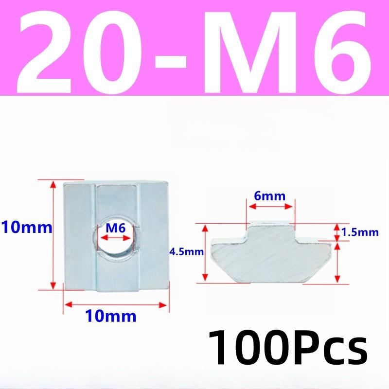 

100pcs EU20 M3 M4 M5 M6 T Slide Nut Fastener Galvanized T-Slot Nuts for 20 Series Aluminum Extrusion Profile