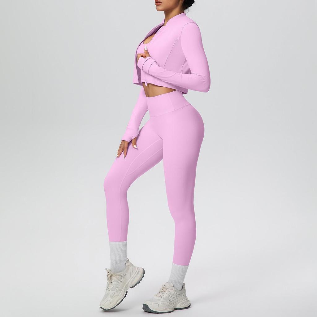Cross-Border Halter Backless Sports Bra & High-Waisted Zipper Jacket Yoga Set