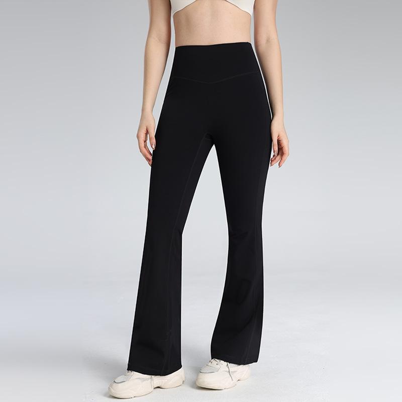 High Waist and Slightly Pulled Yoga Pants for Women, Hip Lift, Belly and Thin Flared Pants, Nude Elastic Pilates Fitness Pants