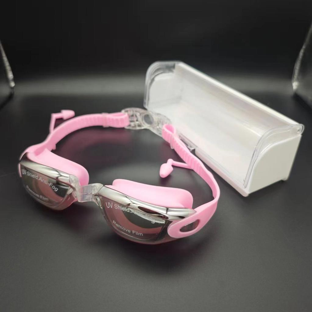 Professionelle galvanisierte Schwimmbrille HD Einteilige Ohrstöpsel Wasserdicht und Antibeschlag Schwimmbrille Gegen Infiltration