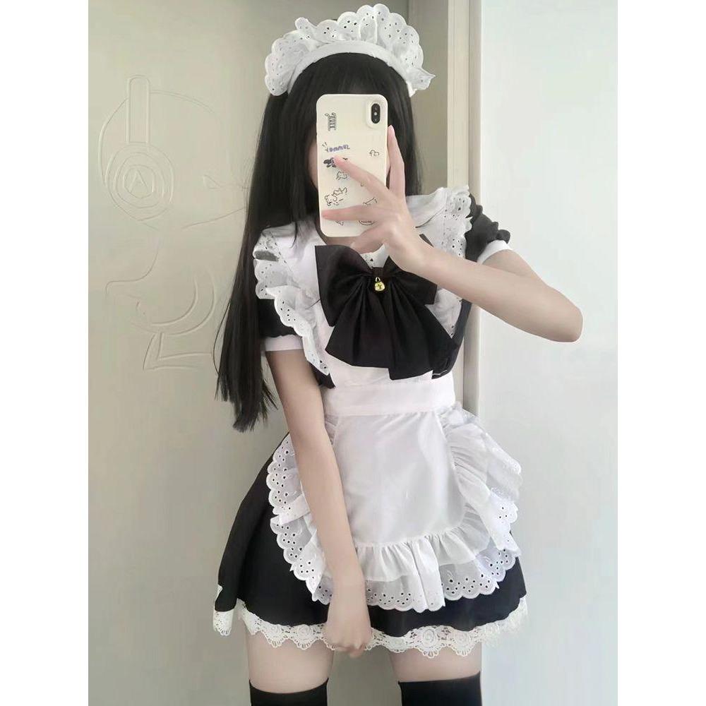 Cute Lolita Bunny Girl Cosplay Black and White Maid Outfit Lolita Dress Women's Skirt