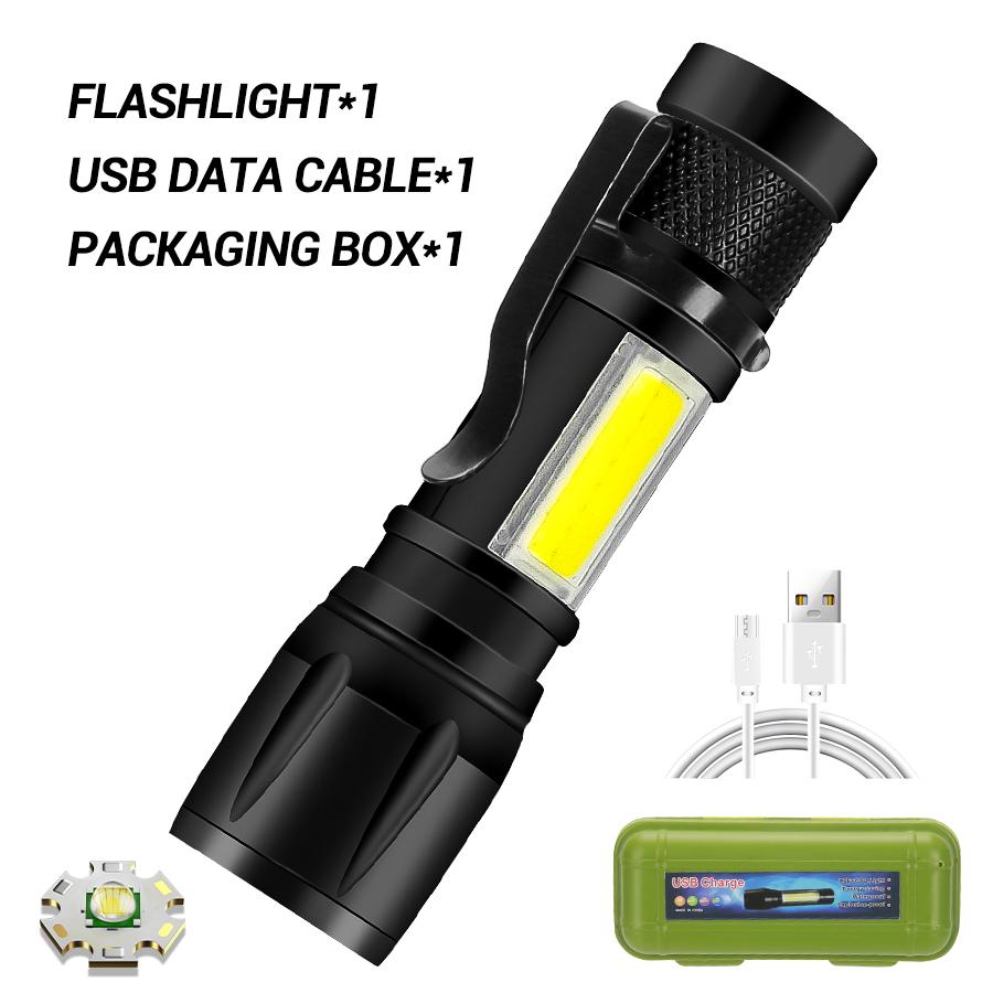 EDC Flashlight Rechargeable T6 LED Zoomable Cob Tactical Torch IPX4 Waterproof Handheld Light,Outdoor Camping Hiking Emergency