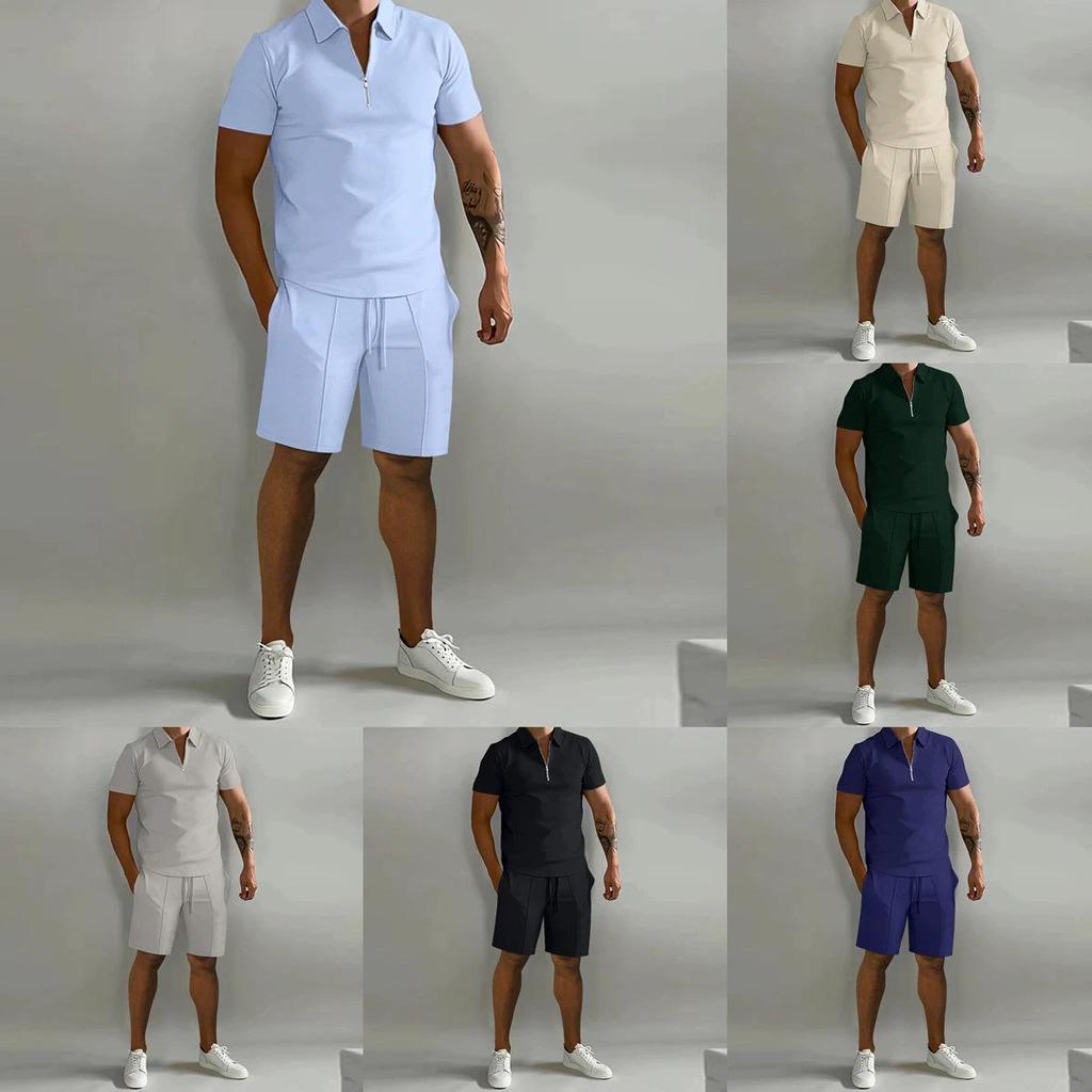 Summer Men's Casual Polo Shirt & Shorts Sports Set