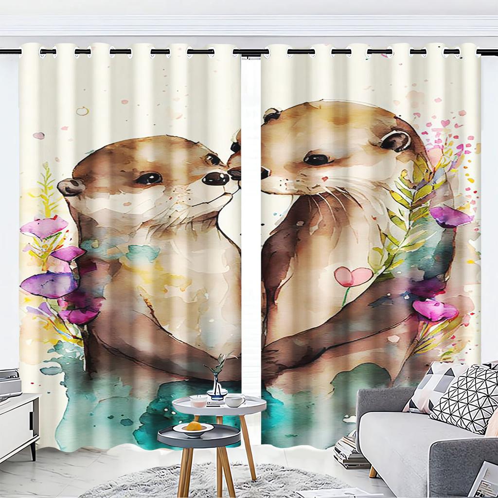 Otter, Animal Anime Printed Curtains For Living Room Home Decor  Blackout Curtains Bedroom Drapes Cartoon Christmas
