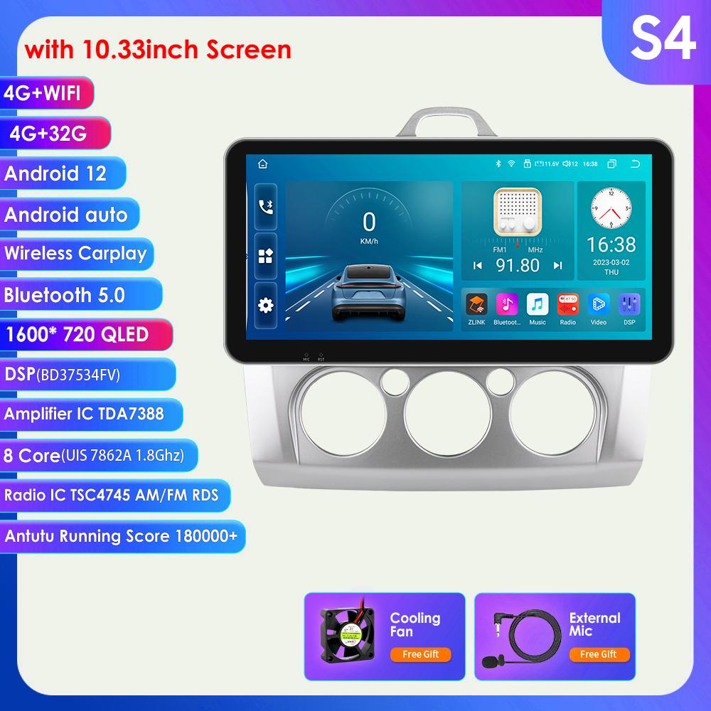 Radio samochodowe 9 "2 Din 4G-LTE WiFi dla Ford Focus Exi MT 2 3 Mk2 Mk3 2004-2011 odtwarzacz multimedialny Android 12 nawigacja GPS inteligentny ekran jednostka główna