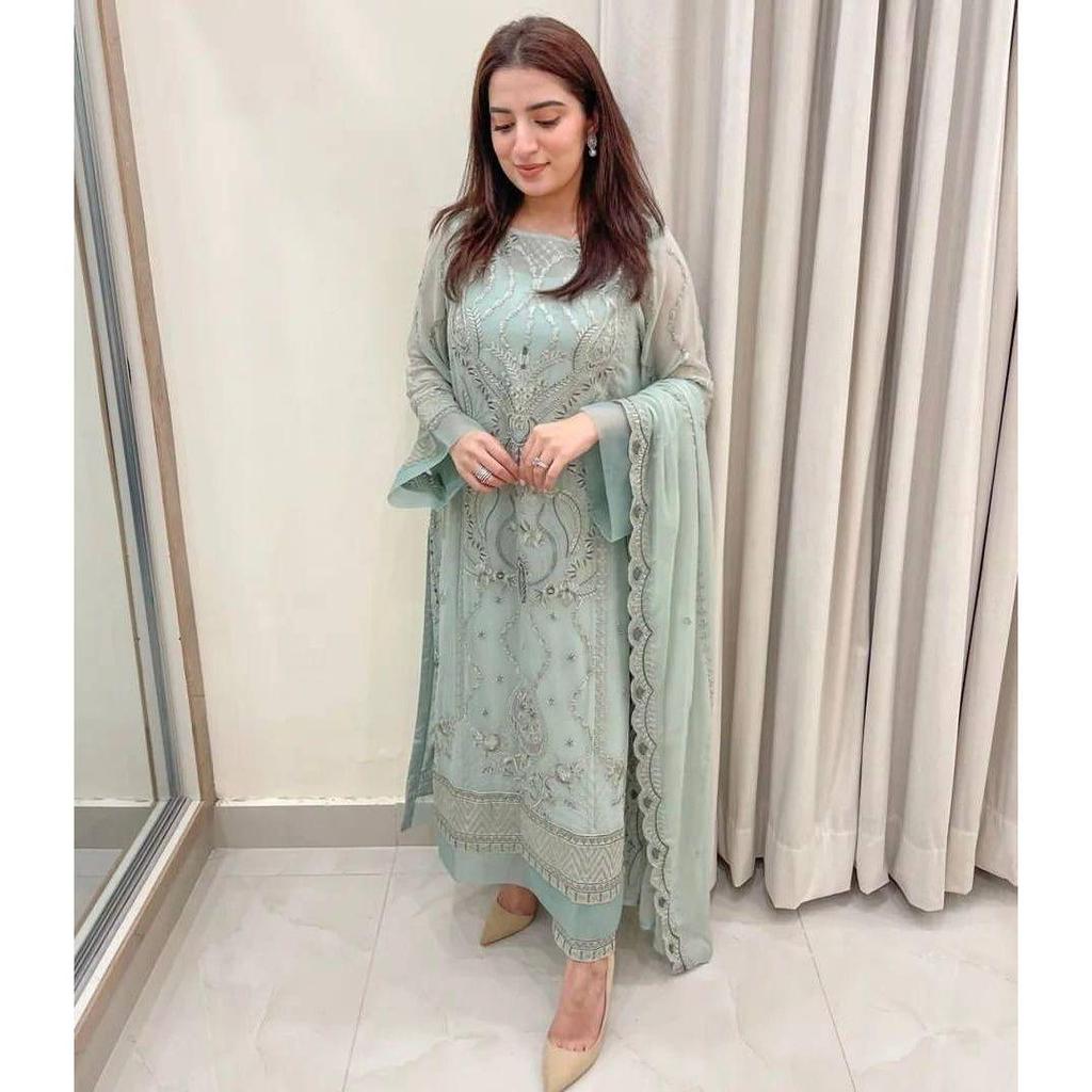 *Launching New  Đěsigner Party Wear Look Heavy Faux Georgette Top Bottom & Dupatta Set*