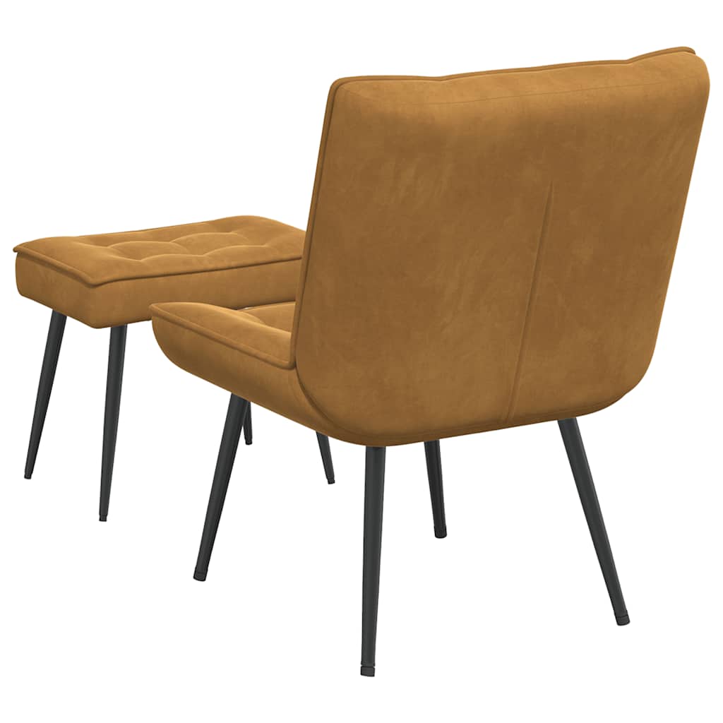 Velvet Recliner Chair with Footstool Brown