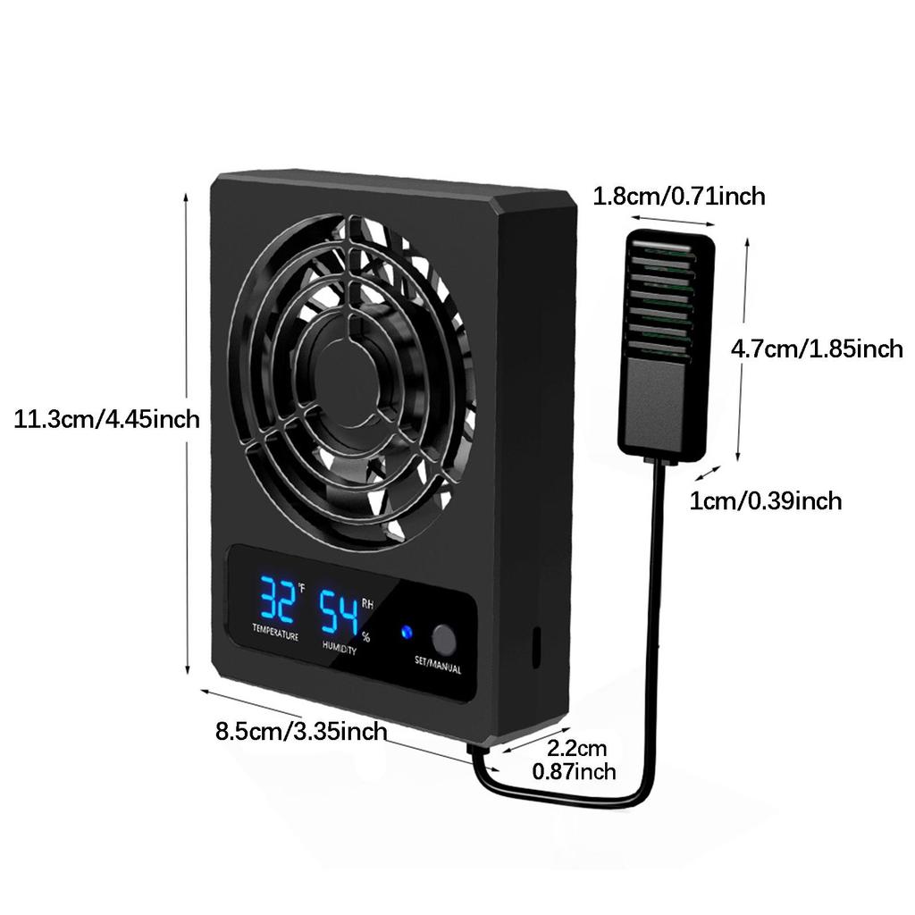 Reptile Ventilation Fan Smart Hygrometer Digital Display Adjustable Mounting