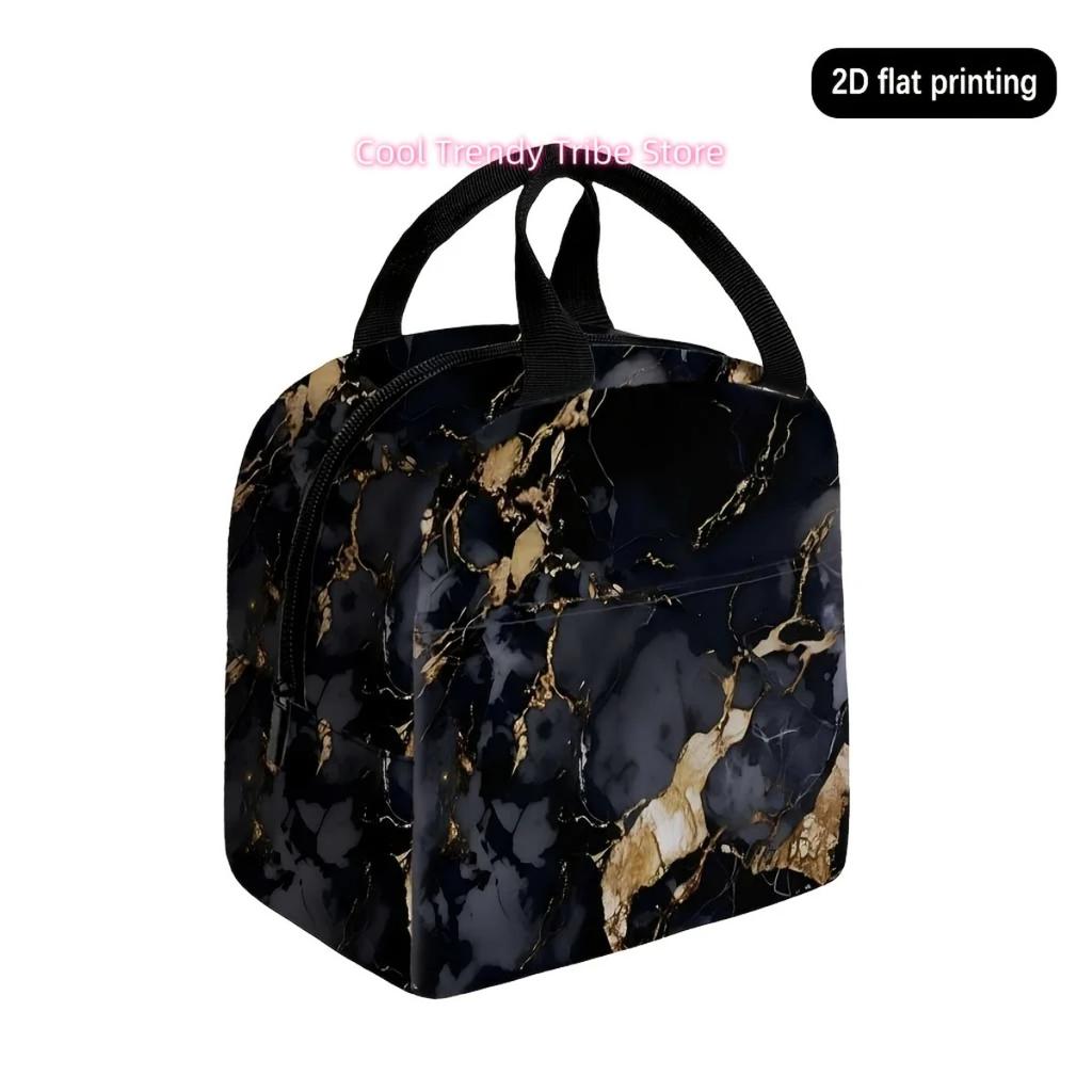Marble-pattern Printed Tote Lunch Bag, Women's Insulated Bag, Clutch, Outdoor Picnic Storage Bag, Non-food Contact