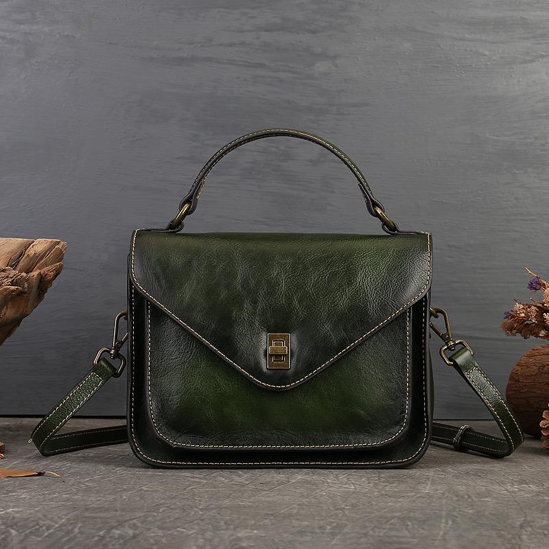 2025 Vintage Cowhide Leather Tote Bags Lady Square Top Handle Bag High Quality Designer Messenger Bag Shoulder Crossbody Bag