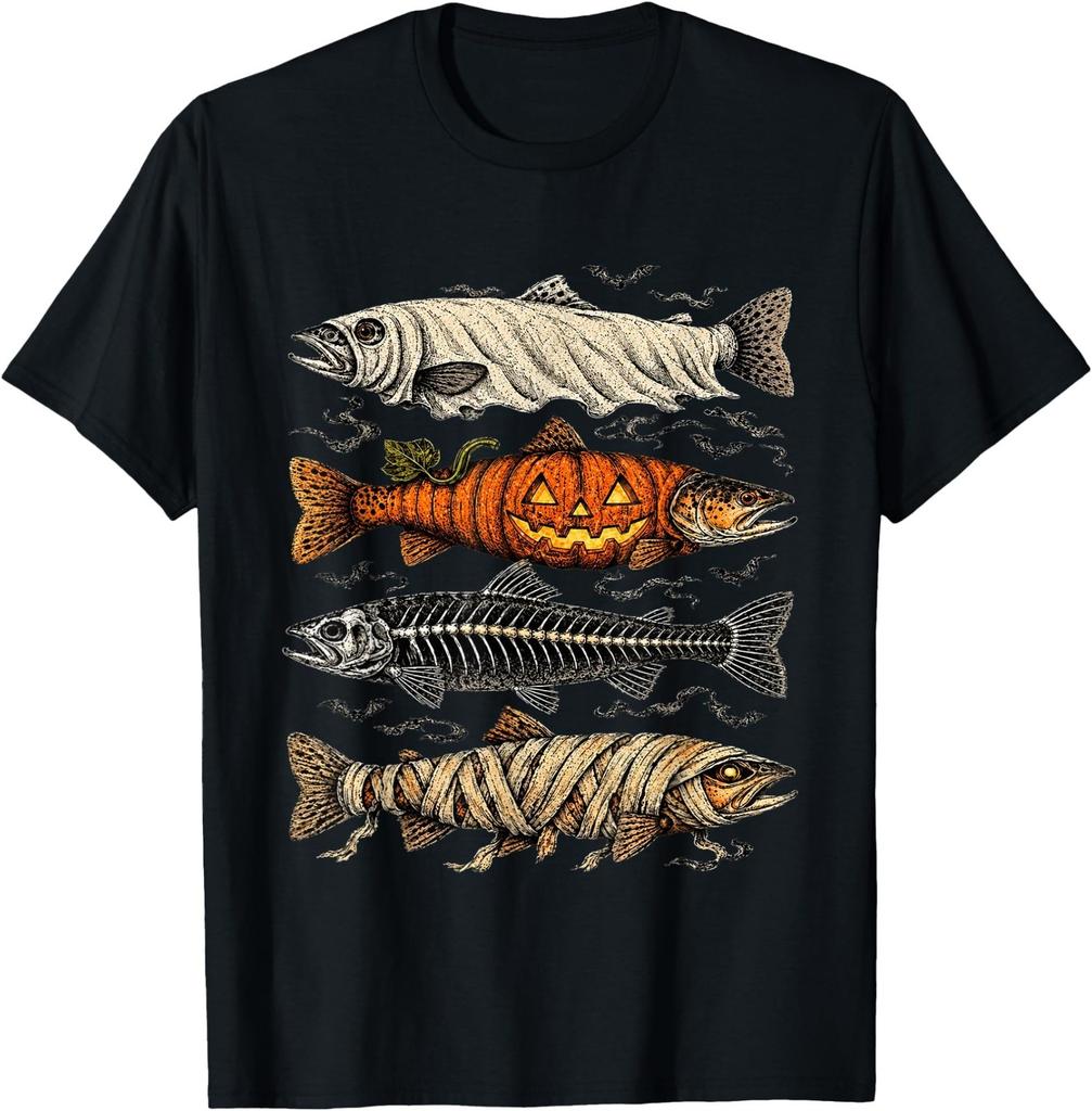 Halloween Pstrąg Ryba Duch Dynia Szkielet Mumia Koszulka