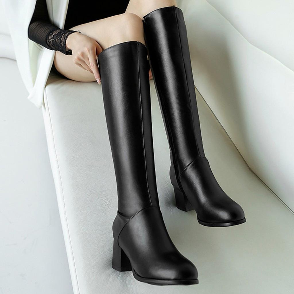Over The Knee High Boots For Women Women'S Chunky Heel Winter Side Zipper Knee High Boots Versatile And Chaussures Femmes