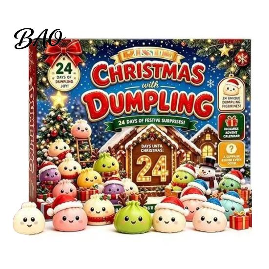 Unique Christmas Collectible Figures Advent Calendar with Squeeze Toys, Cute Silicone Dumpling Figures, Creative Holiday Game Props Stress Relief