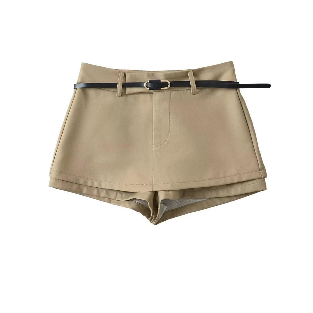 Retro Spicy Girl Belted Skirt Pants - Anti-Exposure A-line Mini for Women