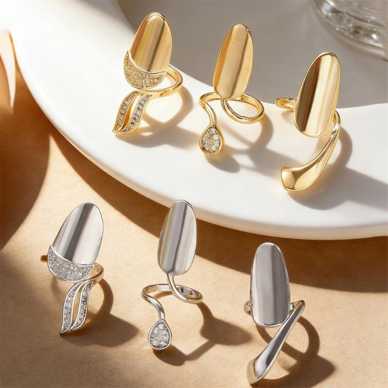 Set of 3 Elegant Open Knuckles Rings Featuring Cubic Zirconia Stones Nail Cap Rings Suitable for Trendy Nail Jewelry