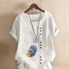 Women's Fashion Round Neck Short Sleeve T-shirt Casual Cotton Linen Graphic Shirt Leisure Loose Conch Prined Summer Blouse Tops