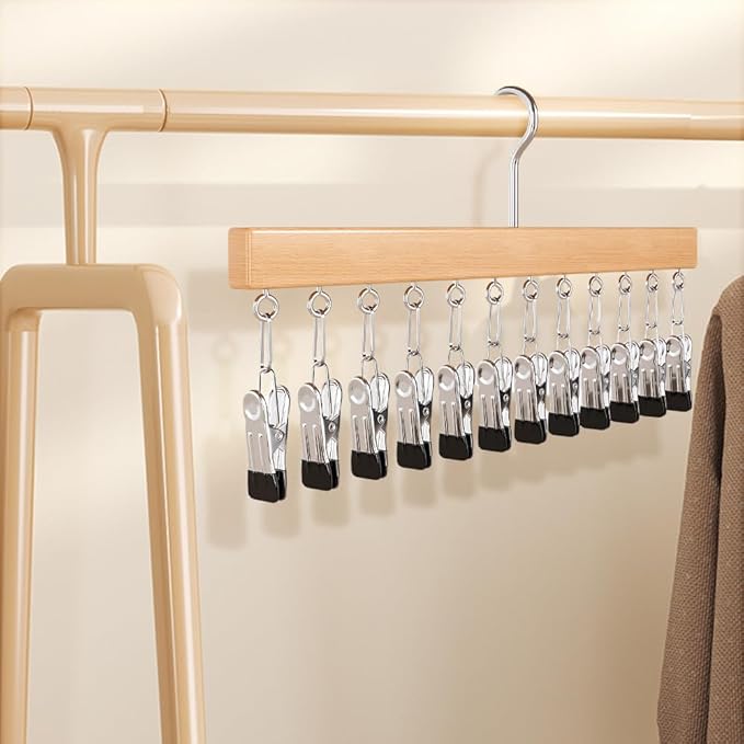 Closet Organizer with 10 Clips, Space Saving Hanging Closet Organizer, Space-Saving Hat Scarf Clothespins for Jeans Skirts Socks