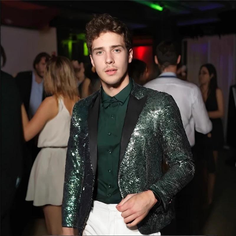 

Европейские и американские мужские сценические платья, костюмы с золотыми пайетками, выступления ведущих и конферансье в ночных клубах, куртки больших размеров XXL темно-зеленого