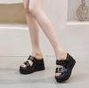 Fashion 10CM New Women's Summer Outdoor Beach Wedge Heel Thick Bottom Slip-On Slippers High Heels Buckle Shoes 2025 Ladies Flat Sandals