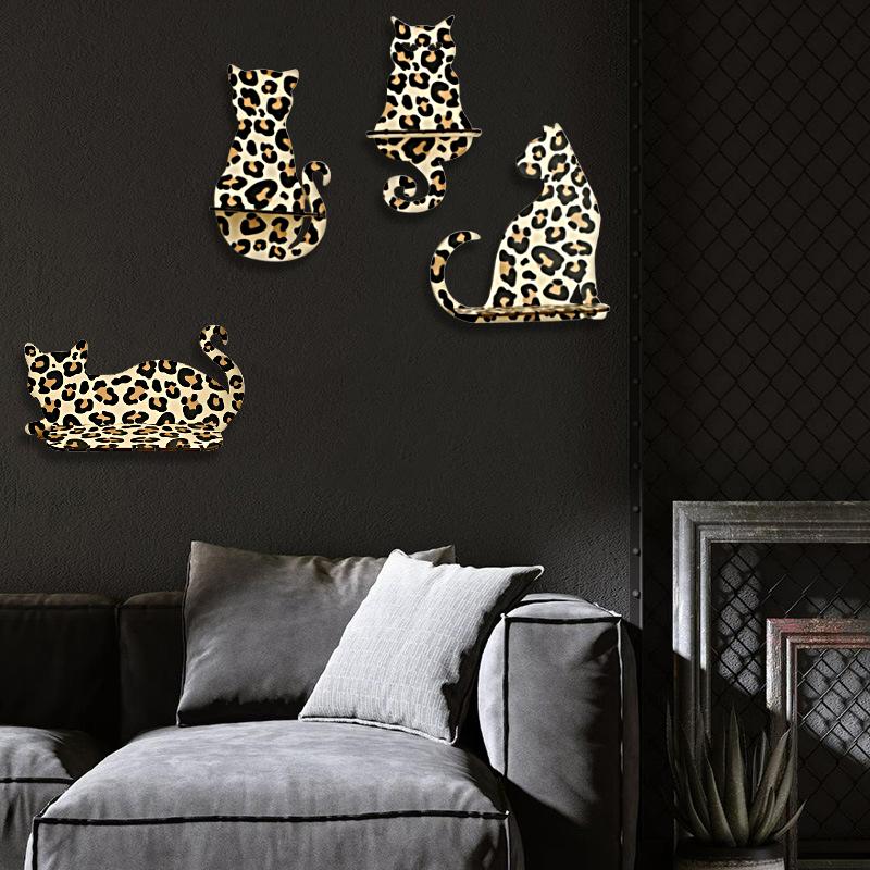 Handgemachter Wandbehang DIY Katzenförmiges Design Flur Aufbewahrungsregal Gastfamilie Leopardenmuster Einzigartige Heimdekoration