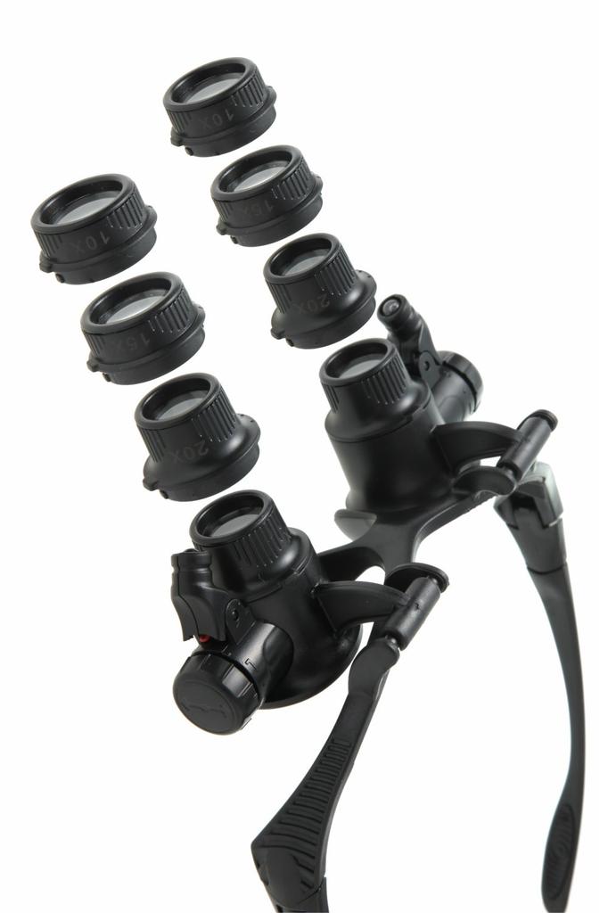 Phoenix Magnifying Glass [10x, 15x, 20x, and 25x Magnification] with 4 Lenses, Hands-Free, 2 LED Lights, and Headband Included (45-Day Warranty) -