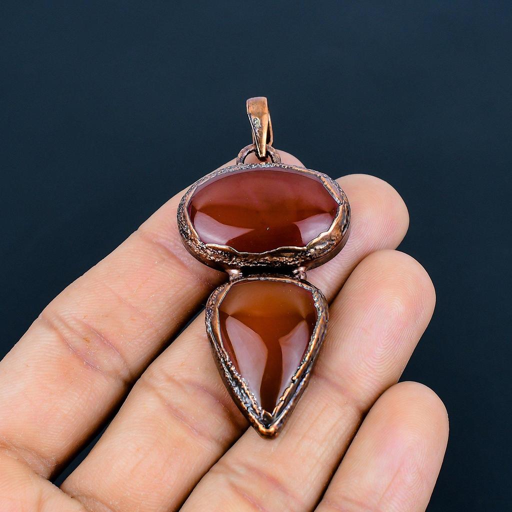 Carnelian Copper Electroformed Pendant, Handmade Gemstone Pendant Jewelry, Gifts For Wife Brand New Pendant