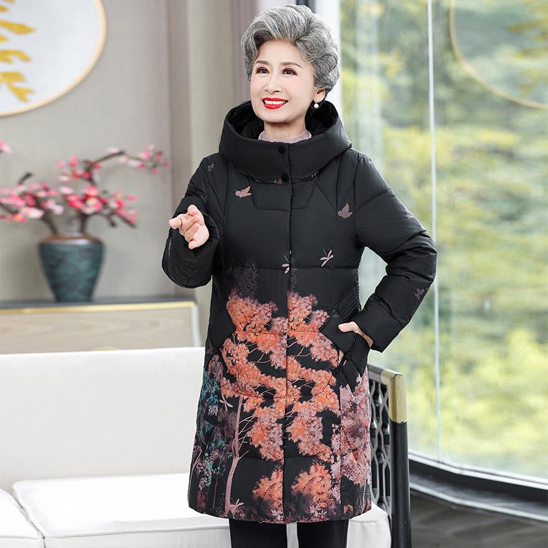 

Mom s Winter White Duck Down Jacket: Mid-length, Thickened, Casual Outerwear for Middle-aged & Elderly Women 2025 4XL (150-165 jin) фиолетовый