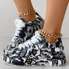 Damen-, Niedrig geschnitten, Freizeitschuhe, Graffiti-Druck, Sportschuhe, Schnürschuhe, Dicksohlig, Board-Schuhe