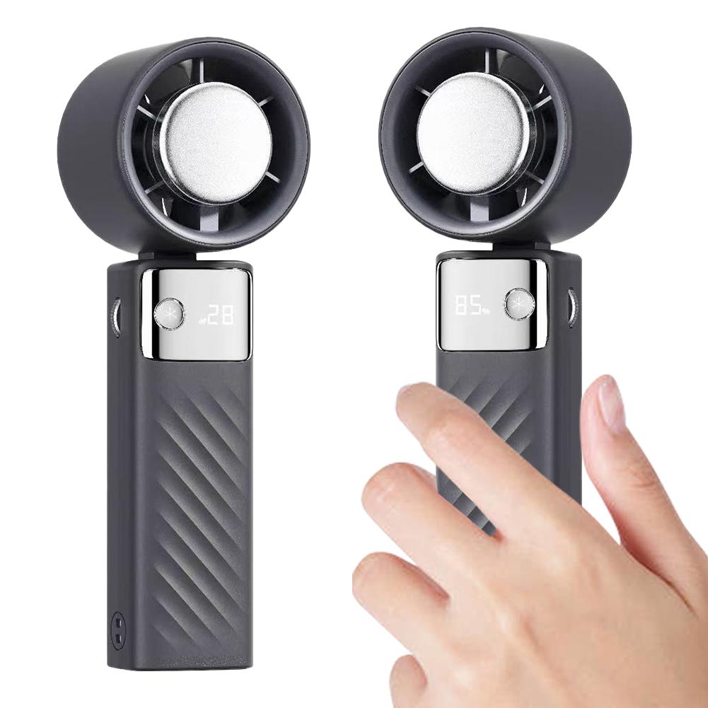 Portable Mini Folding Fan with LED Display Lightweight USB Rechargeable Personal Turbo Fan for Camping and Hiking