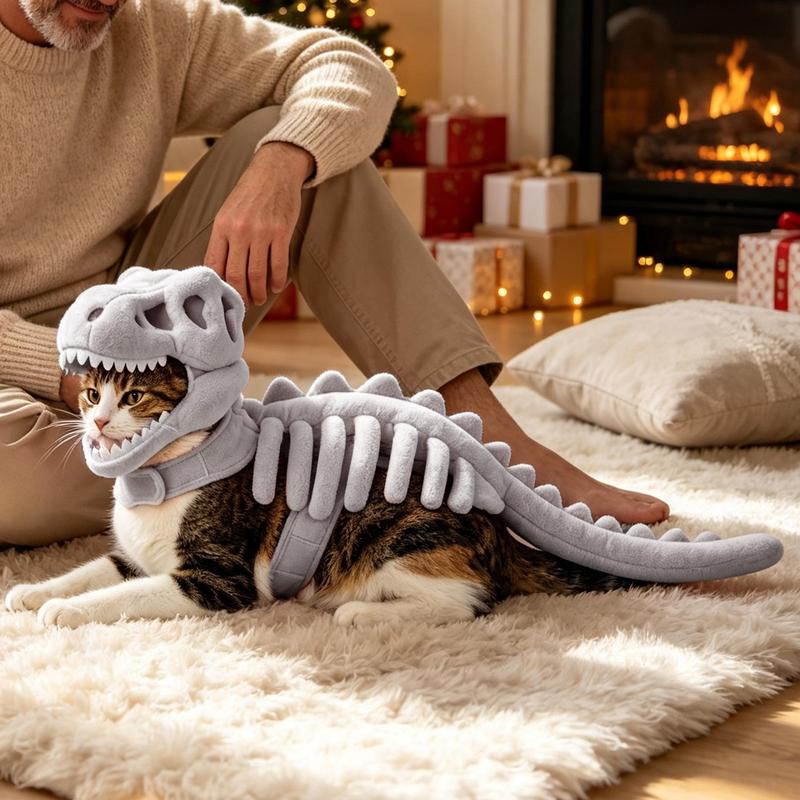 Pet Dinosaur Costume Plush 3D Skeleton Outfit Dress Up Prop Halloween Pet Costume For Puppy Kitten Daily Birthday Party Festival
