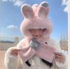 Thickened Hat Scarf with Cute Ears Plush Winter Hats for Women Beanies Pompom Knit Bonnet Fluffy Winter Cap Bomber Hats Women Outdoor Winter Warm Hat