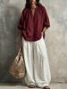 European & American Summer Cotton Linen Puff Sleeve Shirt + Wide-leg Pants Set (2026).