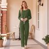 Women's Stylish Loose Fit Pajama Set with Round Neck and Pants, Color Casual Sleepwear