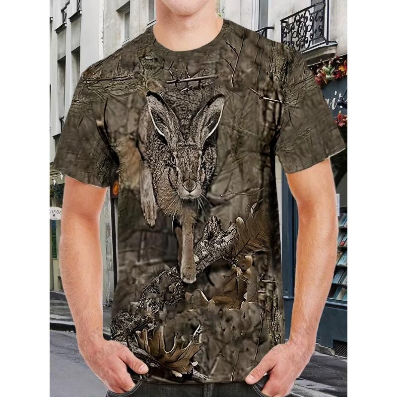 Summer Hunting Elk Rabbit 3D Print T-shirt Men Women Fashion Outdoor Wear Short Sleeve