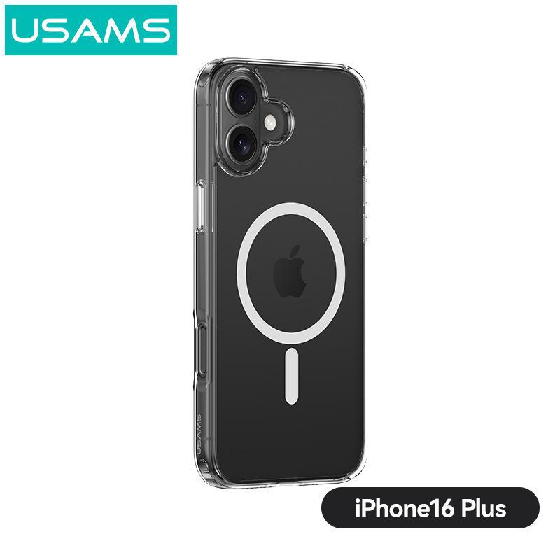 

USAMS Magnetic Suction Case for iPhone 16 Pro Max: Transparent, Hard Shell, Anti-Fall Protection. iPhone 16 6.7 plus прозрачный