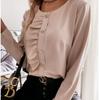 Spring Round Neck Single Row Button Shirt Long Sleeve Shirt