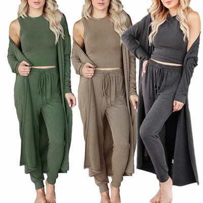 Conjunto de pijama de punto para mujer, ropa de descanso de 3 piezas, otoño e invierno, conjunto informal suelto