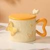 Keramiktasse mit Schmetterlingsmotiv, Deckel und Löffel, Hochwertige Wasserbecher für Paare, Für Mädchen, Home-Office, Kaffee, Frühstückstasse