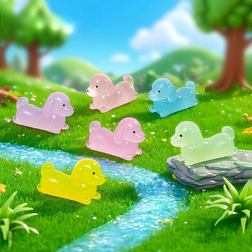 12/24Pcs Mini Luminous Dachshund Figures Puppy Miniature Decor Glow At Night Dog Diy Fairy Garden Landscape Ornament Accessories